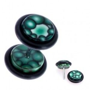 Zelený fake plug z akrylu - motiv bublinek na kolečku AA41.10
