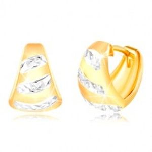 Zlaté 14K náušnice - matný rozšířený oblouk, blýskavé pásy z bílého zlata GG217.21