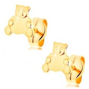 Zlaté náušnice 585 - roztomilý sedící medvídek, puzetové zapínání GG145.05