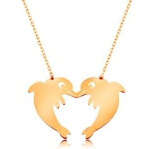 Zlatý 14K náhrdelník - jemný řetízek, dva delfíni tvořící obrys srdce GG160.15