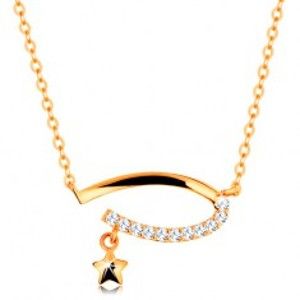 Zlatý 14K náhrdelník - neúplný ovál s čirými zirkony, hvězdička, jemný řetízek GG138.14