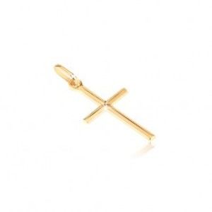 Zlatý 14K přívěsek - drobný lesklý křížek s gravírovaným X