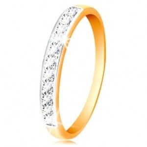Zlatý 14K prsten - blýskavý pás z čirých zirkonů s obrubou z bílého zlata GG201.81/87