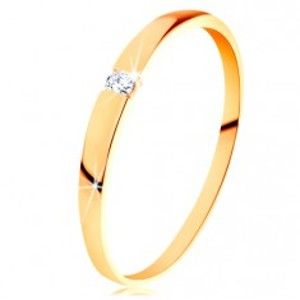 Zlatý 14K prsten - blýskavý zirkon čiré barvy, hladká vypouklá ramena GG202.09/15