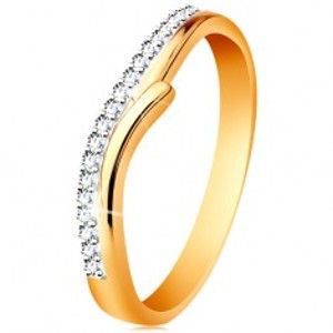 Zlatý 14K prsten s rozdělenými dvoubarevnými rameny, čiré zirkony GG190.88/97