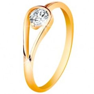 Zlatý 14K prsten s úzkými lesklými rameny, čirý zirkon ve smyčce GG196.54/64