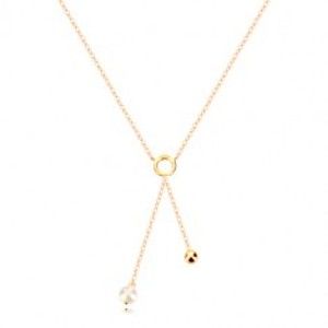 Zlatý 9K náhrdelník - kroužek, zrcadlově lesklá kulička a perlička na řetízku