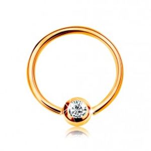 Zlatý 9K piercing - lesklý kroužek a kulička se vsazeným zirkonem čiré barvy, 8 mm