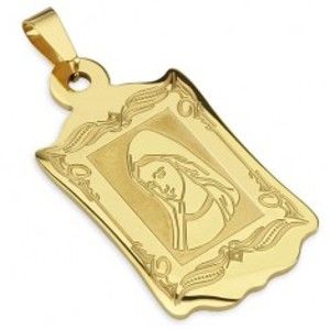 Zlatý medailon z oceli, ozdobně gravírovaný, s portrétem madony S48.03