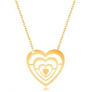 Zlatý náhrdelník 375 - tenký řetízek a přívěsek - zmenšující se kontury srdcí
