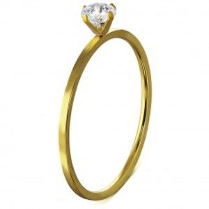 Zlatý ocelový prsten, zúžená ramena, kamínek uchycený čtyřmi kolíčky J03.14