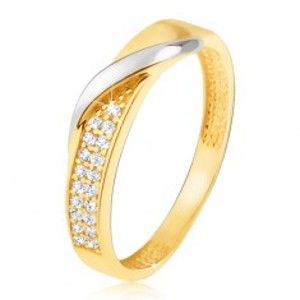 Zlatý prsten 585 - pás drobných čirých zirkonů, zvlněná linie v bílém zlatě GG11.53