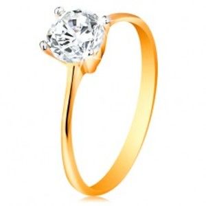 Zlatý prsten 14K - zúžená ramena, zářivý čirý zirkon v lesklém kotlíku GG190.24/30