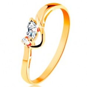 Zlatý prsten 585 - čiré broušené zrnko a kulatý zirkonek, lesklý oblouk GG155.27/33