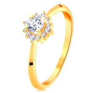 Zlatý prsten 585 - blýskavý kvítek z čirých zirkonů, tenká lesklá ramena GG129.09/129.17/20