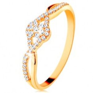 Zlatý prsten 585 - propletená rozdvojená ramena, čirý zirkonový kvítek GG131.08/27/31