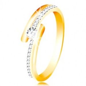 Zlatý prsten 585 - rozdvojená ramena, vystouplý kulatý zirkon čiré barvy GG213.60/67