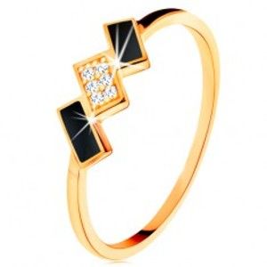Zlatý prsten 585 - šikmé obdélníky zdobené černou glazurou a zirkony GG132.08/27/31