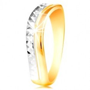 Zlatý prsten 585 - vlnka z bílého a žlutého zlata, blýskavý broušený povrch GG216.38/46