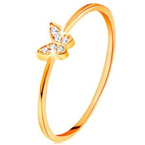 Zlatý prsten 585 - motýlek zdobený kulatými čirými zirkony - Velikost: 57