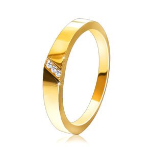 Zlatý prsten ve 14K zlatě - diagonální zářez s osazenými zirkony - Velikost: 49