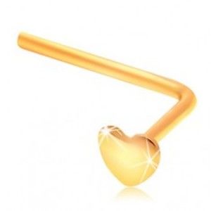Zlatý zahnutý piercing do nosu 585 - malé ploché srdíčko GG207.02
