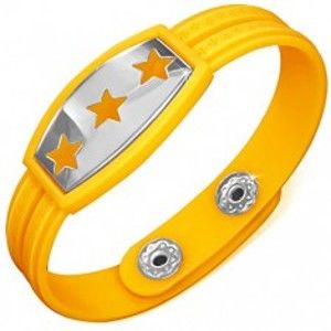 Žlutý gumový náramek - hvězdy na známce, řecký klíč Z9.4